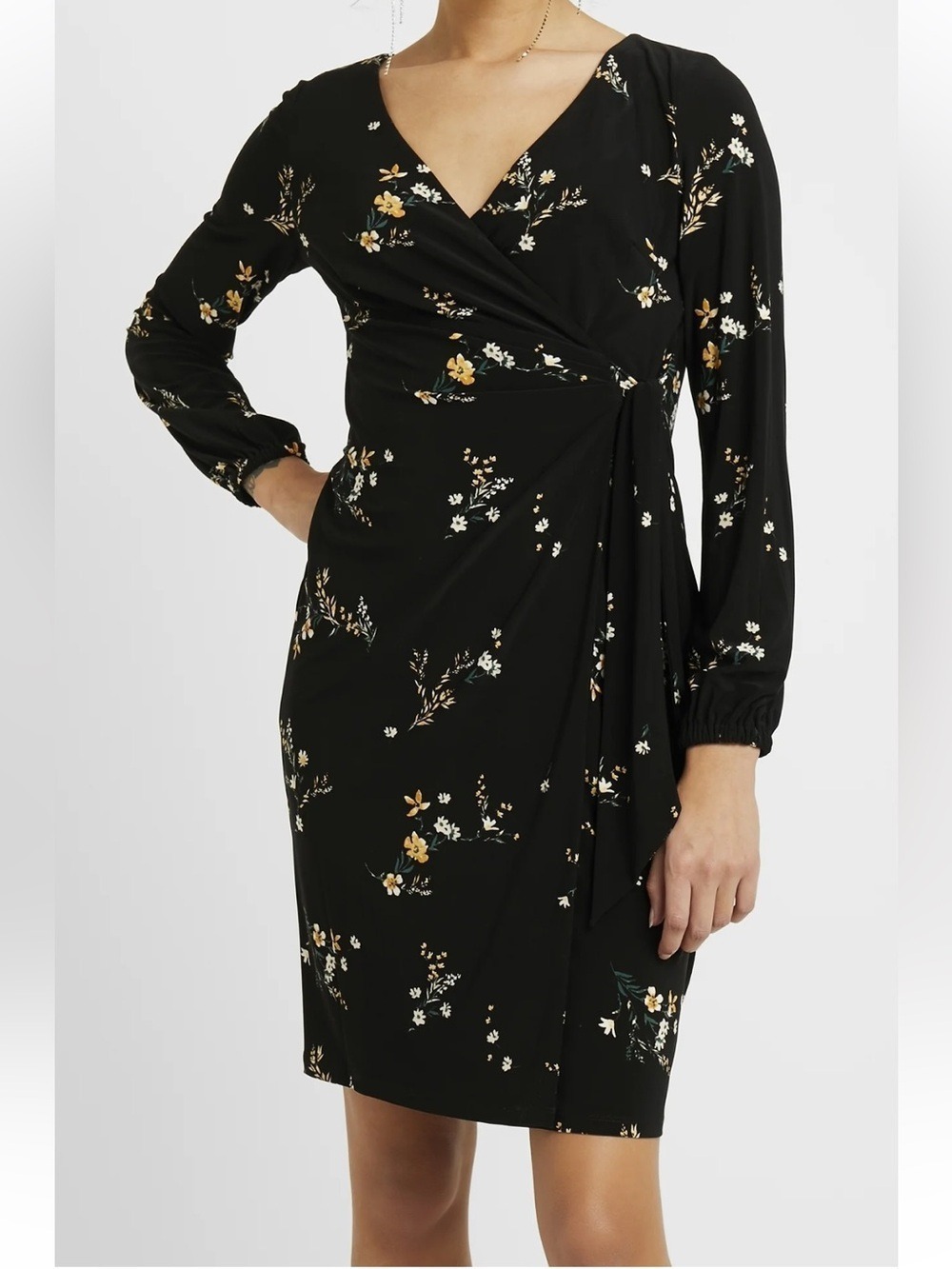 Lauren Ralph Lauren Floral Jersey Wrap Dress Long Sleeve Sz 8